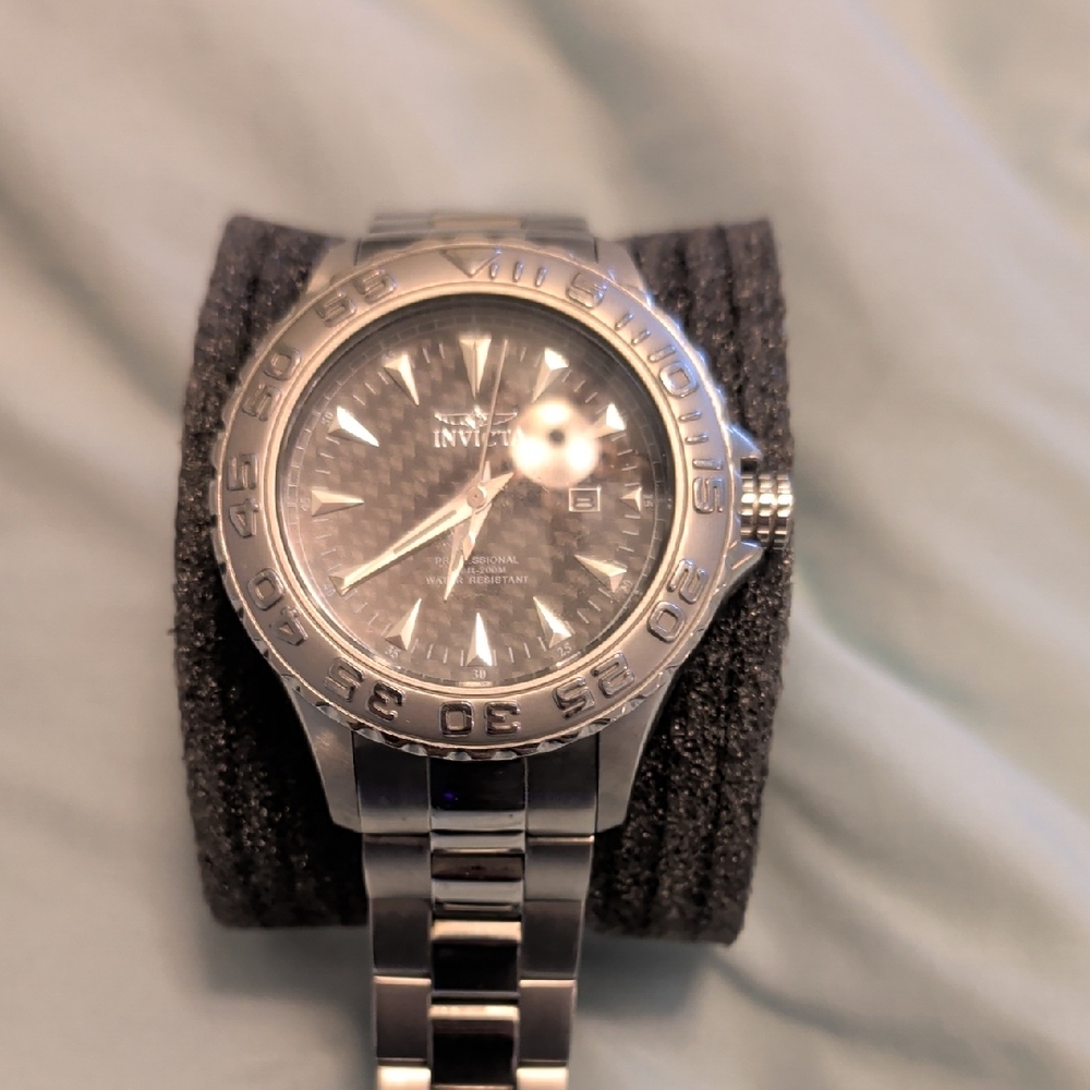 Invicta Silver Watch with Black Dial